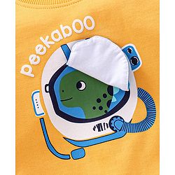 Babyhug Full Sleeves Winter Wear T-Shirt with Dino Print & Interactive Applique - Yellow