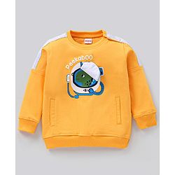 Babyhug Full Sleeves Winter Wear T-Shirt with Dino Print & Interactive Applique - Yellow