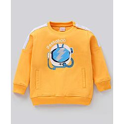Babyhug Full Sleeves Winter Wear T-Shirt with Dino Print & Interactive Applique - Yellow
