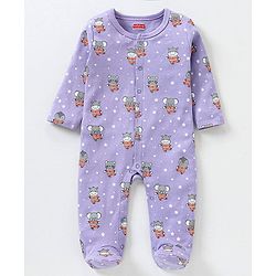 Babyhug Full Sleeves Sleep Suit Striped and Elephant Print Pack of 2 - Orange & Purple