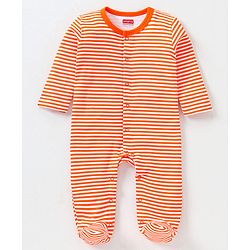 Babyhug Full Sleeves Sleep Suit Striped and Elephant Print Pack of 2 - Orange & Purple