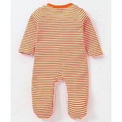 Babyhug Full Sleeves Sleep Suit Striped and Elephant Print Pack of 2 - Orange & Purple