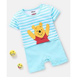 Babyhug 100% Cotton Half Sleeves Romper Winnie The Pooh Print - Blue