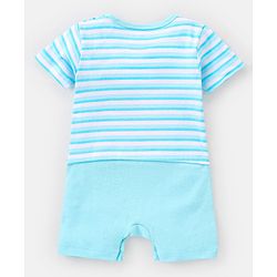 Babyhug 100% Cotton Half Sleeves Romper Winnie The Pooh Print - Blue