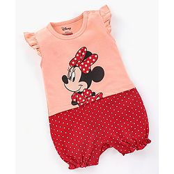 Babyhug 100% Cotton Frill Sleeves Romper Dot & Minnie Mouse Print- Red
