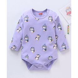 Babyhug 100% Cotton Full Sleeves Onesies Penguin Print - Purple