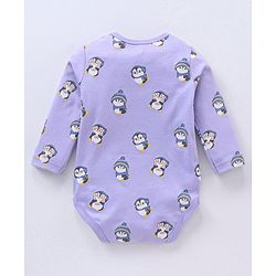Babyhug 100% Cotton Full Sleeves Onesies Penguin Print - Purple