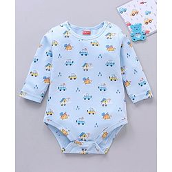 Babyhug 100% Cotton Full Sleeves Onesies Car Print - Blue