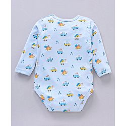 Babyhug 100% Cotton Full Sleeves Onesies Car Print - Blue