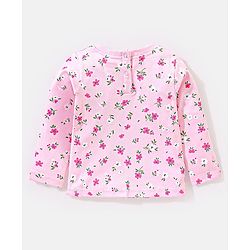 Babyhug 100% Cotton Full Sleeves T-Shirt With Dungaree Floral Print - Pink & Indigo