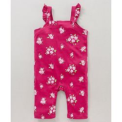 Babyhug Cotton Full Sleeves Solid Tee & Dungaree Set Floral Print - White