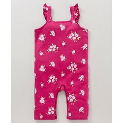 Babyhug Cotton Full Sleeves Solid Tee & Dungaree Set Floral Print - White
