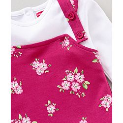 Babyhug Cotton Full Sleeves Solid Tee & Dungaree Set Floral Print - White