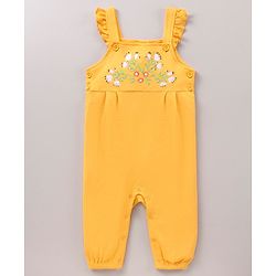Babyhug 100'% Cotton Full Sleeves Dungaree Style Romper With Inner Tee Floral Print - Blue Yellow