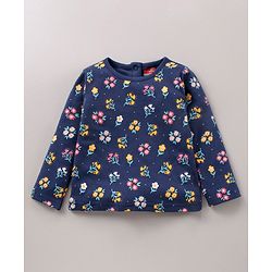 Babyhug 100'% Cotton Full Sleeves Dungaree Style Romper With Inner Tee Floral Print - Blue Yellow