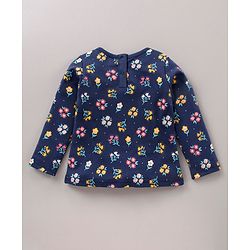 Babyhug 100'% Cotton Full Sleeves Dungaree Style Romper With Inner Tee Floral Print - Blue Yellow