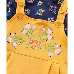 Babyhug 100'% Cotton Full Sleeves Dungaree Style Romper With Inner Tee Floral Print - Blue Yellow