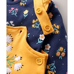 Babyhug 100'% Cotton Full Sleeves Dungaree Style Romper With Inner Tee Floral Print - Blue Yellow