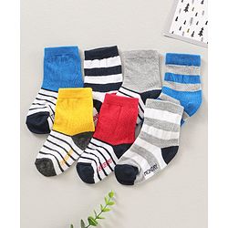 Cute Walk by Babyhug Ankle Length Antibacterial Socks Pack Of 7 Striped Design - Multicolour