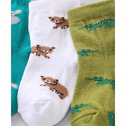 Cute Walk by Babyhug Anti Bacterial Ankle Length Non Terry Socks Animal Print Pack of 5 Pair - Multicolour