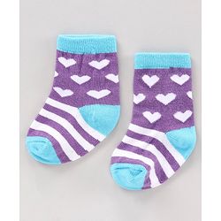 Cute Walk by Babyhug Anti Bacterial Ankle Length Striped Socks Heart Design Pack of 3 - Multicolor