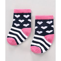 Cute Walk by Babyhug Anti Bacterial Ankle Length Striped Socks Heart Design Pack of 3 - Multicolor