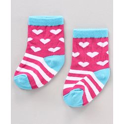 Cute Walk by Babyhug Anti Bacterial Ankle Length Striped Socks Heart Design Pack of 3 - Multicolor