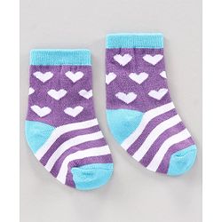 Cute Walk by Babyhug Anti Bacterial Ankle Length Striped Socks Heart Design Pack of 3 - Multicolor