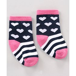 Cute Walk by Babyhug Anti Bacterial Ankle Length Striped Socks Heart Design Pack of 3 - Multicolor