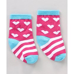 Cute Walk by Babyhug Anti Bacterial Ankle Length Striped Socks Heart Design Pack of 3 - Multicolor
