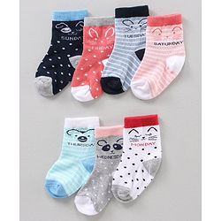 Cute Walk by Babyhug Ankle Length Antibacterial Socks Striped & Dot Prints Pack Of 7 - Multicolor