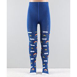 Cute Walk by Babyhug Anti-Bacterial Footed Tights Raibow & Stars Design - Blue