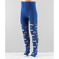 Cute Walk by Babyhug Anti-Bacterial Footed Tights Raibow & Stars Design - Blue