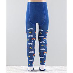 Cute Walk by Babyhug Anti-Bacterial Footed Tights Raibow & Stars Design - Blue