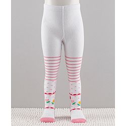 Cutewalk by Babyhug Anti-Bacterial Tights Striped - White