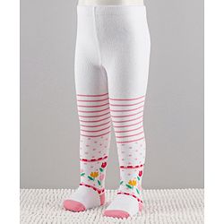 Cutewalk by Babyhug Anti-Bacterial Tights Striped - White