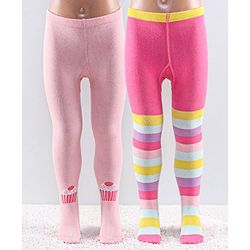 Cutewalk by Babyhug Anti Bacterial Footed Tights Striped Pack Of 2 - Pink