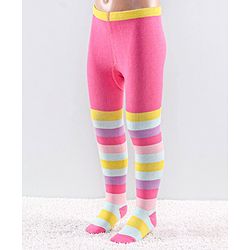 Cutewalk by Babyhug Anti Bacterial Footed Tights Striped Pack Of 2 - Pink