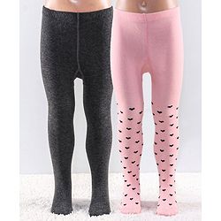 Cutewalk by Babyhug Anti Bacterial Footed Tights Heart Design Pack Of 2 - Pink & Black