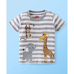 Babyhug Cotton  Half Sleeves T-Shirt with Elephant Print - White Melange