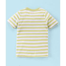 Babyhug Cotton Jersey Half Sleeves Striped T-Shirt Bear Print - White & Light Green