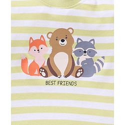 Babyhug Cotton Jersey Half Sleeves Striped T-Shirt Bear Print - White & Light Green