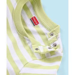 Babyhug Cotton Jersey Half Sleeves Striped T-Shirt Bear Print - White & Light Green