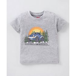 Babyhug Cotton Jersey Half Sleeves T-Shirt Car Printed - Grey Melange