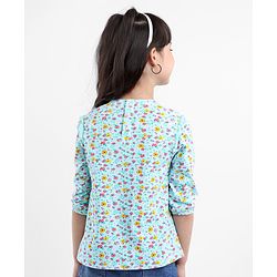 Babyhug Three Forth Sleeves Floral Print With Lace Detail Tee - Light Blue