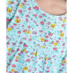 Babyhug Three Forth Sleeves Floral Print With Lace Detail Tee - Light Blue