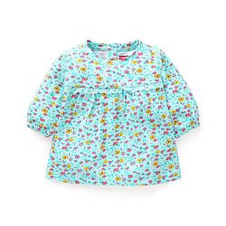 Babyhug Three Forth Sleeves Floral Print With Lace Detail Tee - Light Blue