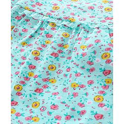 Babyhug Three Forth Sleeves Floral Print With Lace Detail Tee - Light Blue