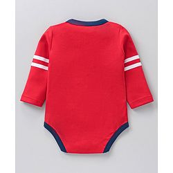 Babyhug Cotton Knit Full Sleeves Striped Onesie With Soccer Printed Leggings - Red