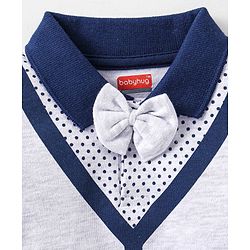 Babyhug Cotton Full Sleeves Romper With Bow Stripes & Dot Print- Navy Blue